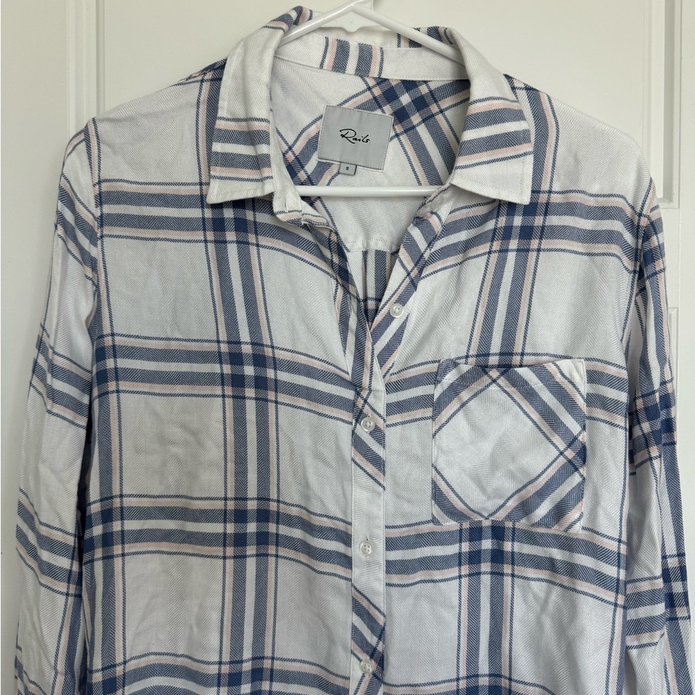 Rails Hunter Flannel Blue and White Plaid Button-Up Shirt Size Small - Picture 2 of 4